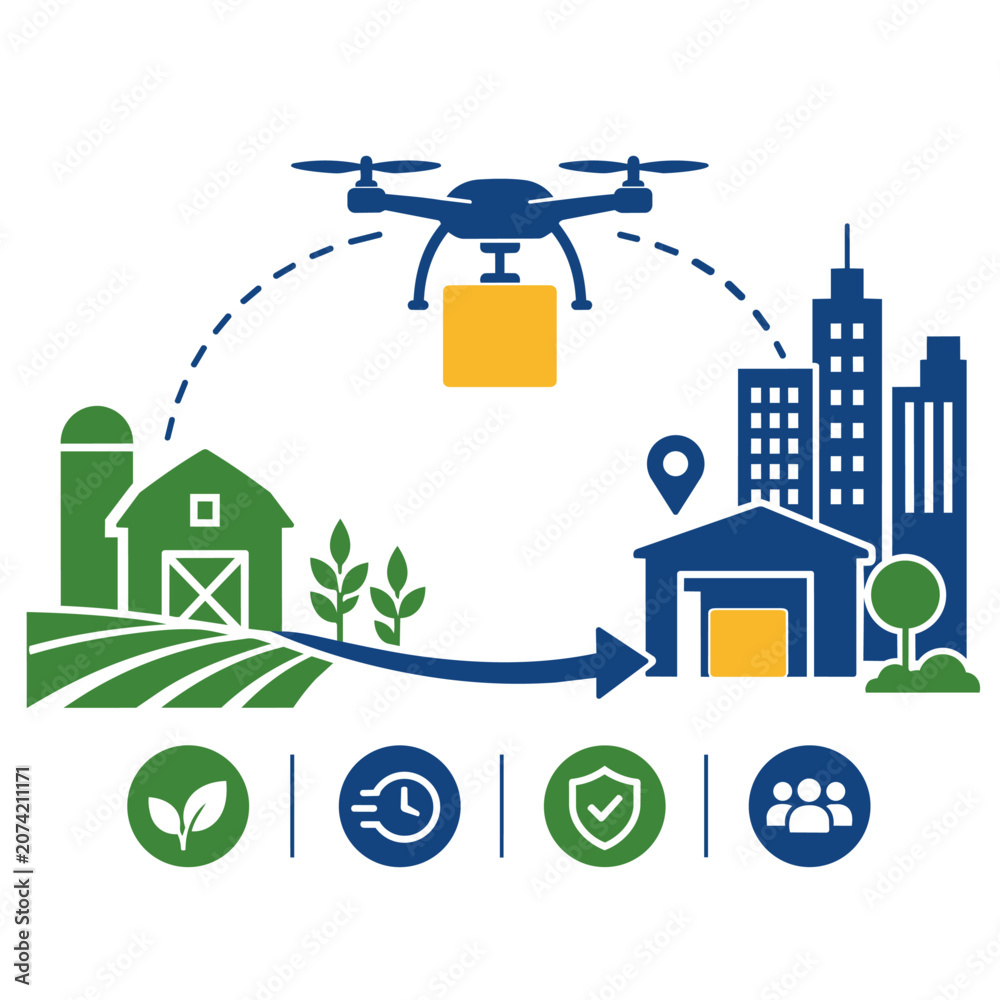 Obraz premium Modern low altitude economy drone delivery vector graphic elements for business data and commercial infographic design