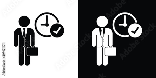 Tableau sur toile Businessman icon with briefcase and checkmark clock