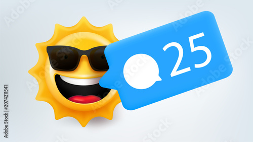 Canvastavla Laughing sun emoticon with new comments bubble