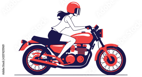 Konstfotografi Motorcycle with rider vector illustration in red white and dark blue tones