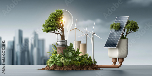 Sustainable Energy Concept with Plants and Renewable Sources