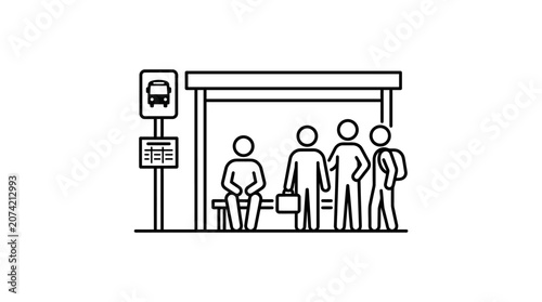 Foto Group of people waiting at a public bus stop.