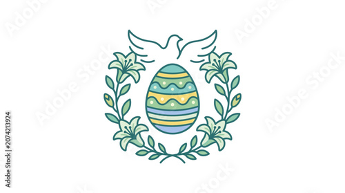 Minimalist flat design religious Easter egg icon with floral embrace symbolizing faith and renewal in spring celebration