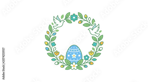 Minimalist flat design religious Easter egg icon in blooming flower symbolizing resurrection and new life for holiday celebrations