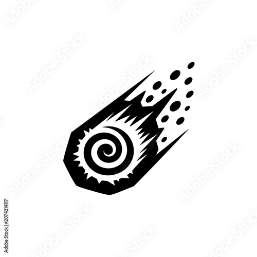 Stylized Meteorite Comet Icon - Black and White Vector Graphic