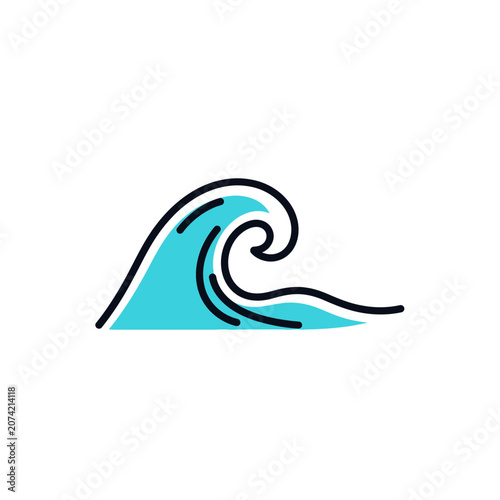 Stylized Ocean Wave Icon - Blue and Black Simple Illustration