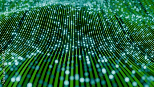 Fotografie Abstract 3D digital green lines background