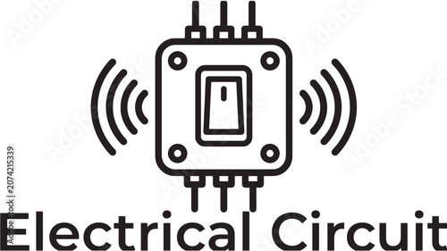 Photos Circuit Icon with Electronic Microchip and Wireless Signal Waves, Designed as a