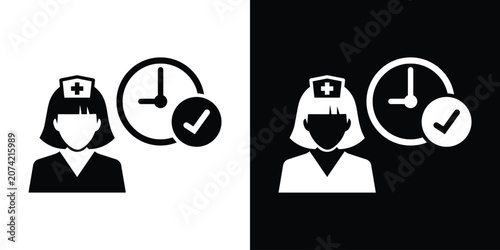 Картината върху платно Nurse or female medical worker icon with a checkmark clock
