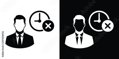 Foto Businessman avatar icon with a clock and a cross cancel mark