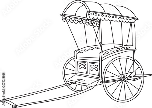 Vintage Horse-Drawn Carriage Illustration with Canopy in Line Art Style