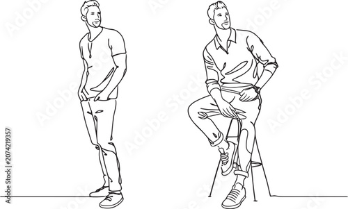 Man Standing and Sitting Line Drawing Minimalist Illustration