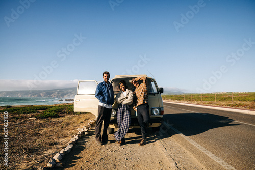 Walking back to the van: Friends regroup during a coastal stop