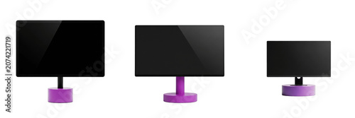 Canvastavla Set and Collection of black modern computer monitor isolated on transparent PNG