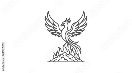 Foto Phoenix bird rising from fire flames outline.
