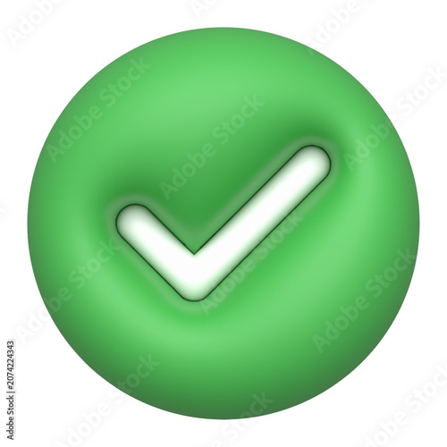 3D green check mark circle icon vector illustration, editable Illustrator (Ai) format checklist success button