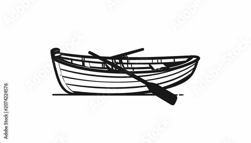 Bilde på lerret Small wooden row boat vessel.