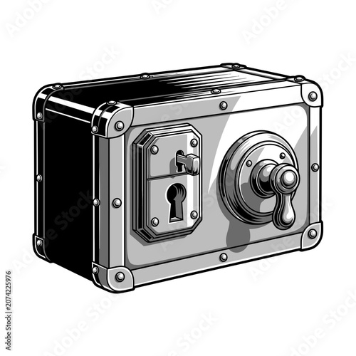 Fotografie Vintage Safe Box with Keyhole and Lock Mechanism, Retro Security Chest