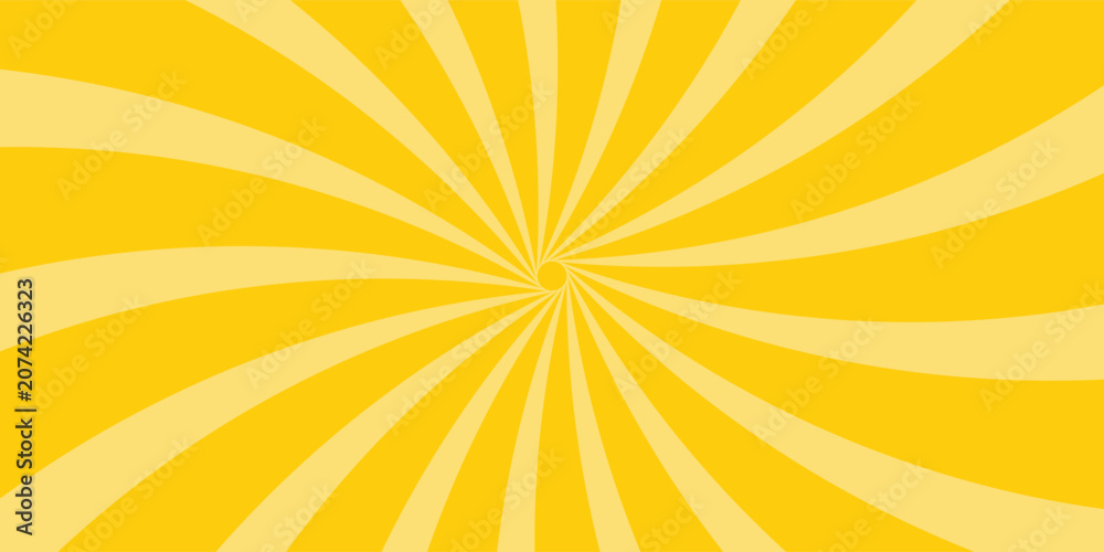 Fototapeta premium Circus background of spiral yellow orange rays vector illustration. Vintage radial pattern with sunbeams or starburst strip. Circus, carnival, summer fair or chapiteau backdrop.