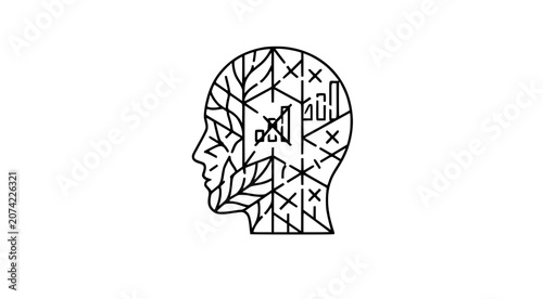 Obraz na plátne Human Head Profile with Nature and Data Analysis Patterns - Mental Health, Holis