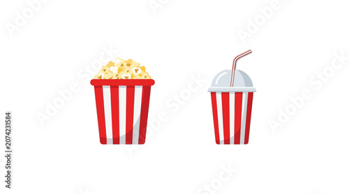 Flat vector illustration of movie popcorn and a soda drink