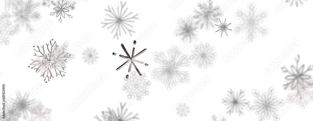 Fototapeta premium Gentle scattering of delicate snowflakes across a bright white canvas, evoking winter.