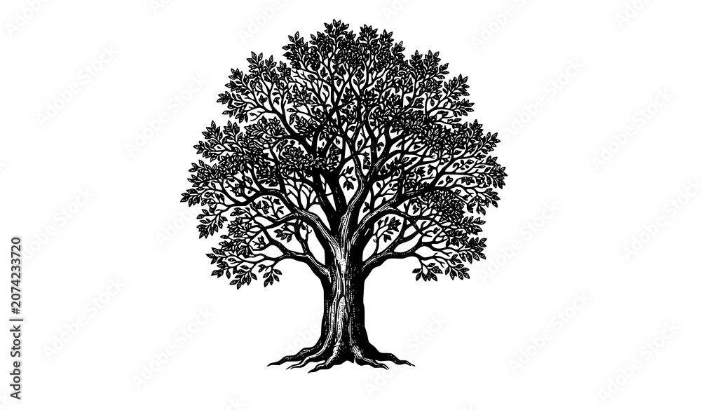 Fototapeta premium Modern Windswept Black Tree Silhouette Vector with Artistic Nature Line Drawing