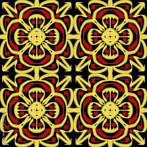 Decorative Gold Floral Mosaic Seamless Pattern