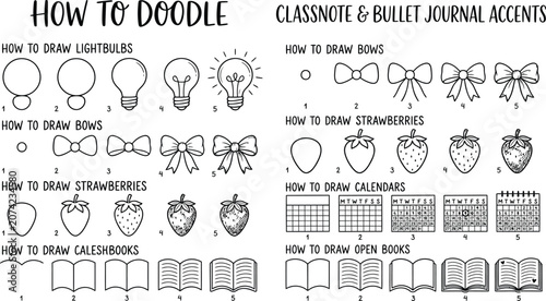 Photography How to doodle guide for class notes and bullet journals with step by step drawin