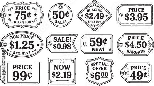 Obraz na płótnie Vintage price tag labels and sale stickers set