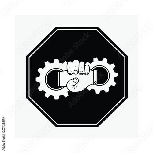 Hand Grasping Gears Industry Symbol
