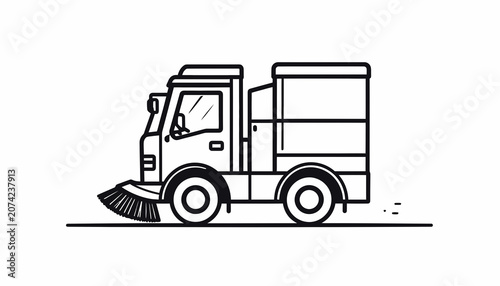 Street Sweeper Truck Cleaning Road.