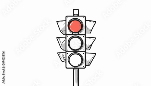 Traffic Light With Red Signal Light.