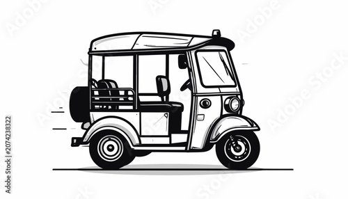 Tuk Tuk Vehicle Side View Illustration.