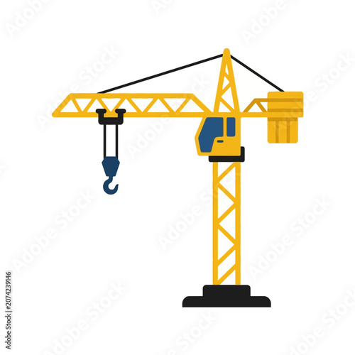 Fotografía A yellow construction tower crane icon on white background