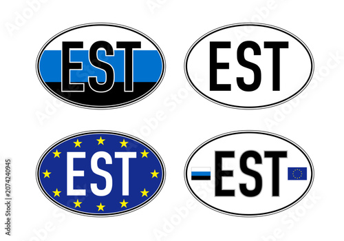 Estonia, oval international vehicle registration code license plate, vector illustration