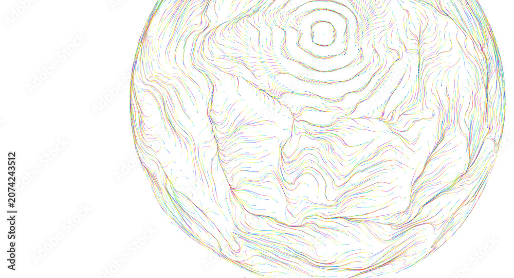 Obraz premium Intricate network of colorful flowing lines forming a spherical abstract shape