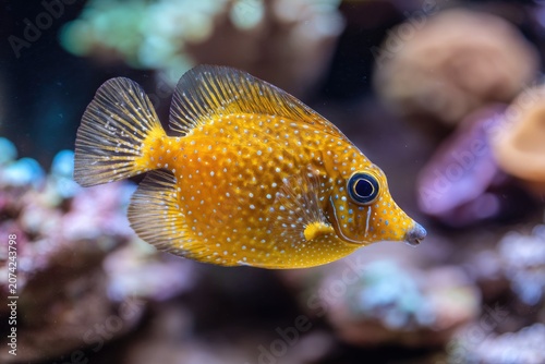 Close-up of a bright orange fish with small dots