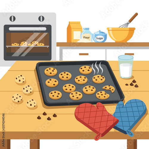 Baking Chocolate Chip Cookies Freshly Baked From Oven
