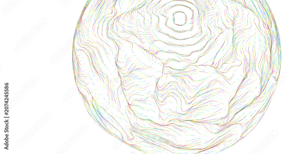 Obraz premium Detailed abstract visualization of colorful flow lines forming a sphere on a clean white background.