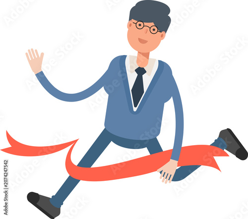 Office Worker Character Running at Finish Line
