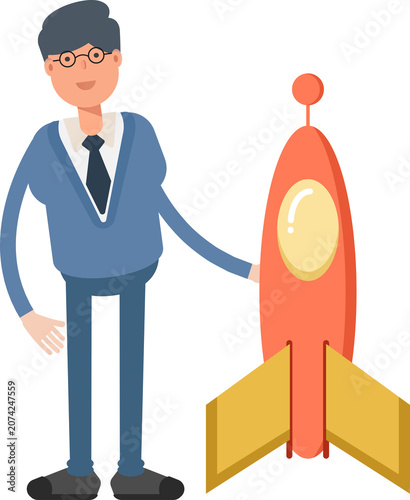 Office Worker Character and Rocket
