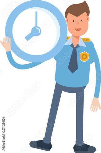 Police Officer Character Holding Clock
