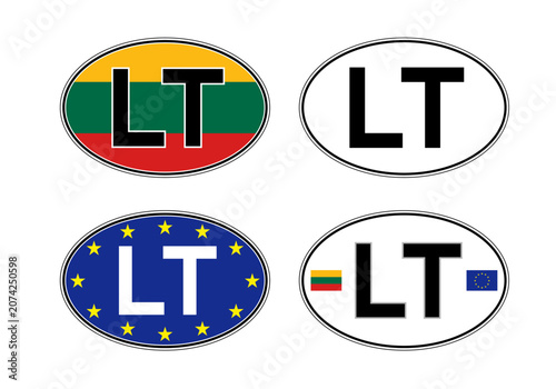 Lithuania, oval international vehicle registration code license plate, vector illustration