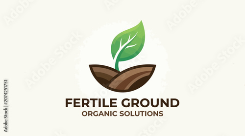 Green leaf growing from brown soil.