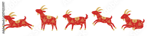 Tableau sur toile Chinese New Year 2027 traditional red and gold goat collection