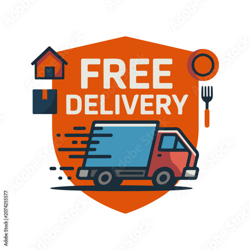 Free Shipping Delivery Badge Set – Courier Truck, Express Service Icon Vector
