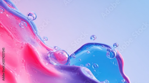 Colorful liquid waves with bubbles