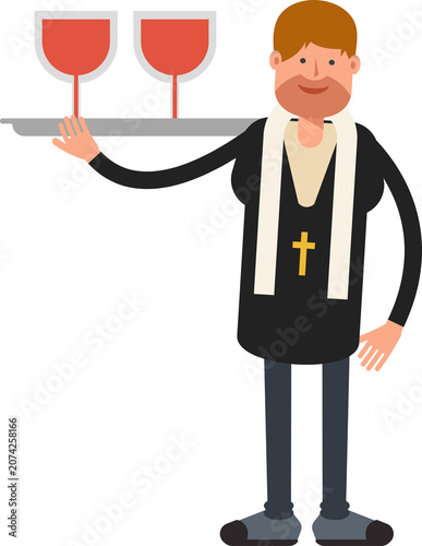 Priest Character Serving Wine Illustration
