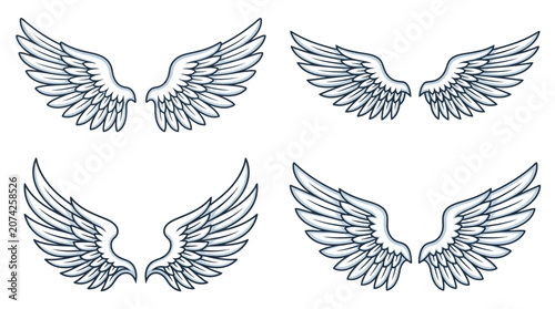 Fotografía A collection of four different pairs of white feathered wings